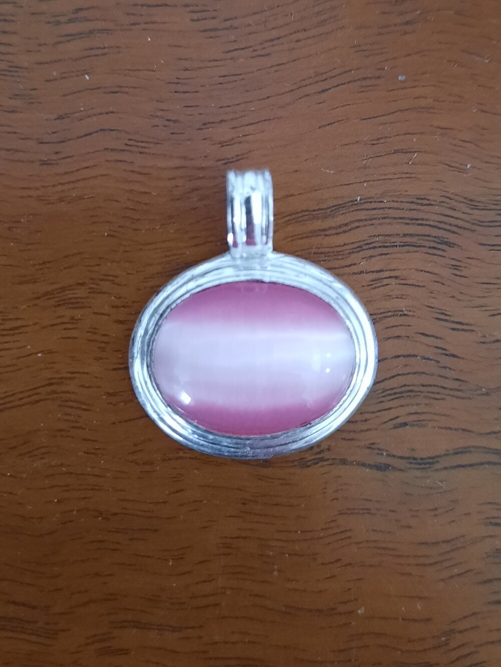 Sterling Silver 925 Pink Oval Cat's Eye Pendant